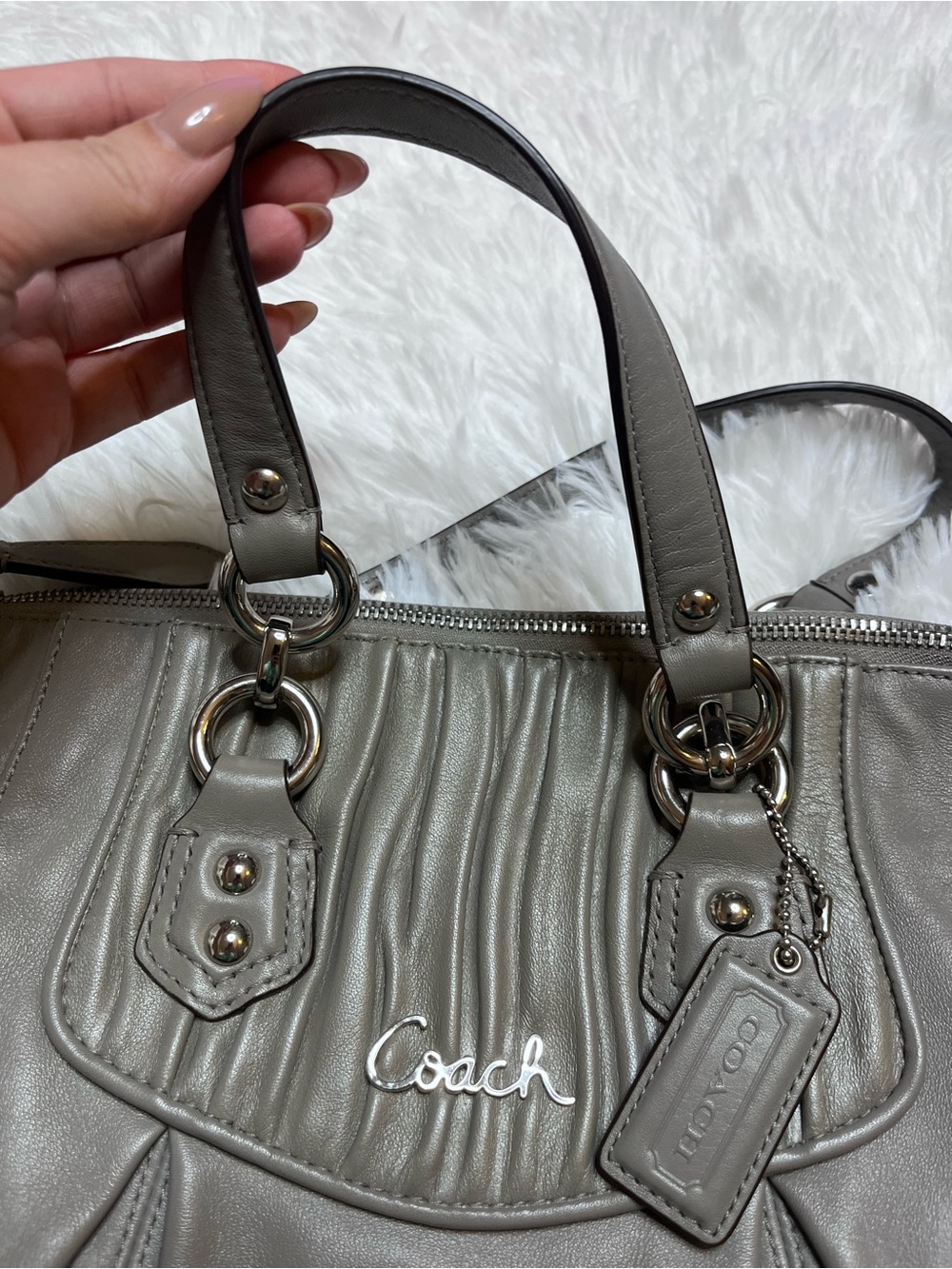 Coach Gray Leather Shoulder Bag with Silver-Tone Hardware - Picture 5 of 11